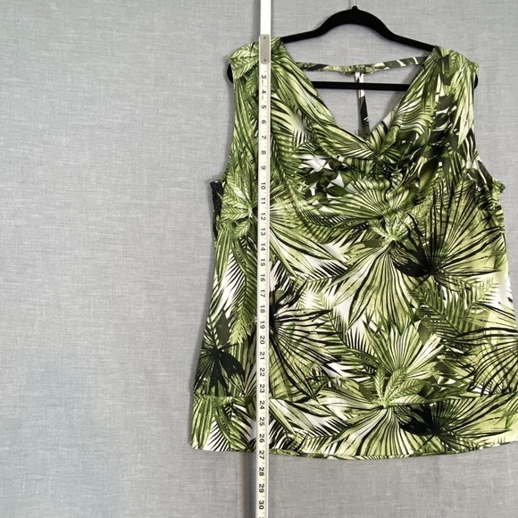 Pennington Sleeveless Top Drapped Collar Green Palm Branches Sz X - Picture 9 of 10